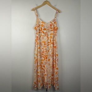 Label Of Love Beach Orange Print Sweetheart Neck Strap Midi Sun Dress Sz‎ XL